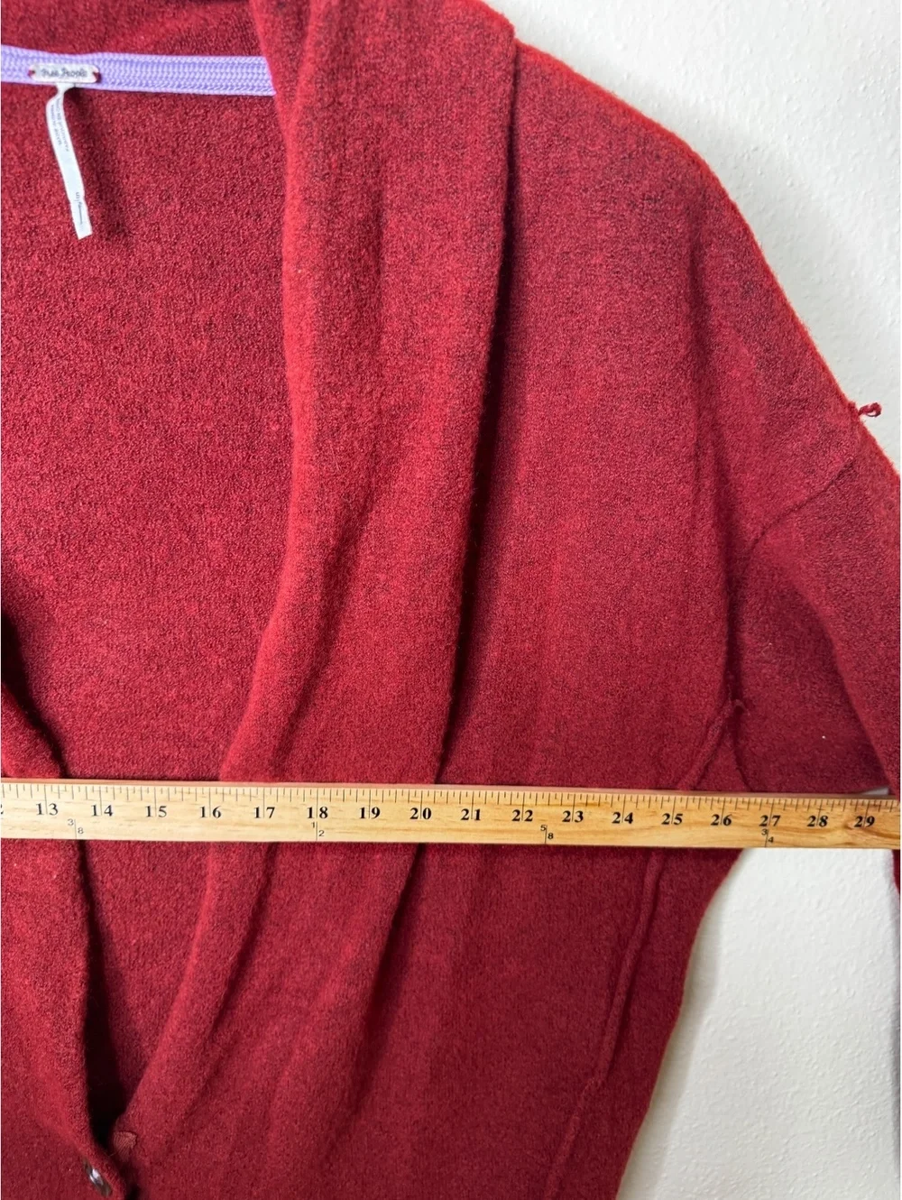 Free People Women’s Small Red Wool Blend Shawl Collar Button Cardigan Sweater
